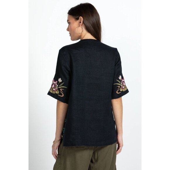 Johnny Was Maisie Easy V Neck Top Womens Size M Heavily Embroidered Linen Boho - Picture 3 of 11